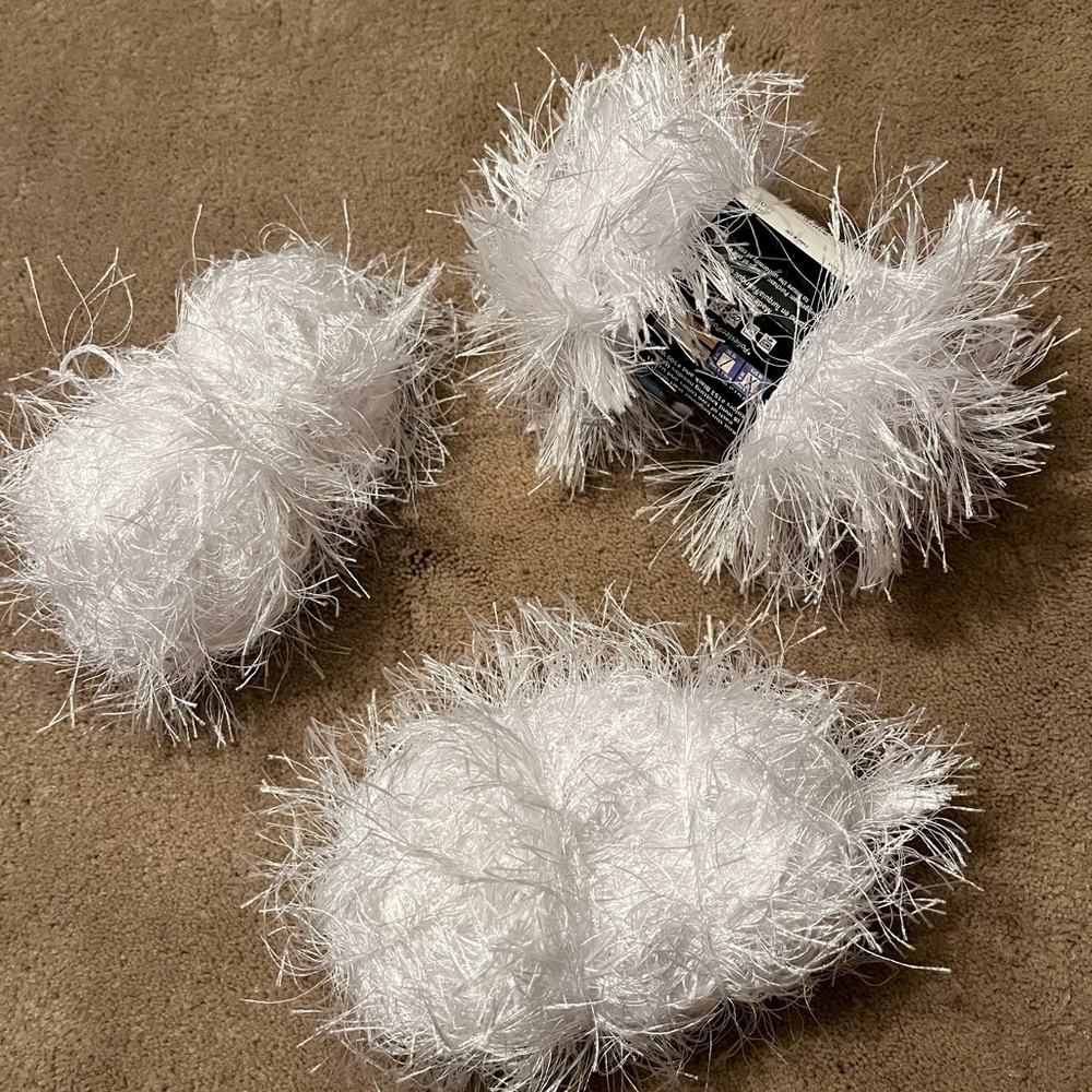 White Fluffy Yarn Bundle, Fun Fur, 3 in set, eyelash yarn, great for crafts